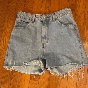 Princess Polly Blue Frayed Jean Shorts waist 14”  inseam 3.5”